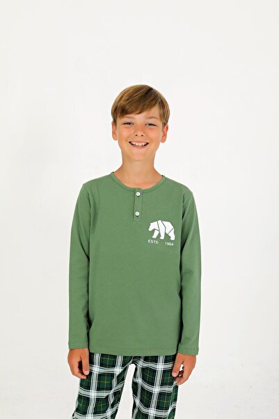 vitmo طقم بيجامة للأولاد بأكمام طويلة من القطن 100% مع تفاصيل الأزرار من إيفرست