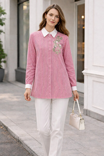 FUAT GÜRSEN Βαμβακερό τουνίκ με πέτρινο κέντημα με λουλούδια