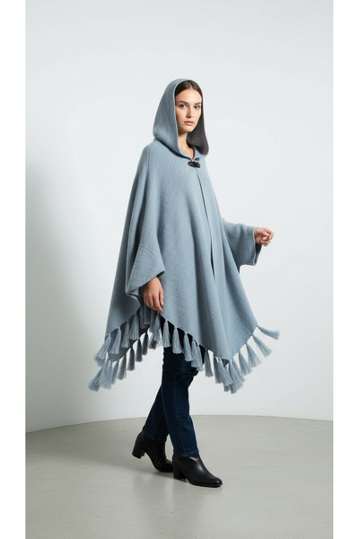 Uludağ Triko Women's Hooded Textured Poncho