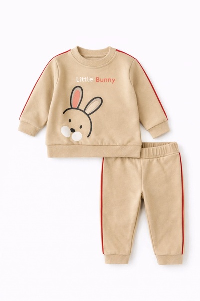 Superbaby Costumas bebelusi Little Bunny crem cu rosu – bumbac moale