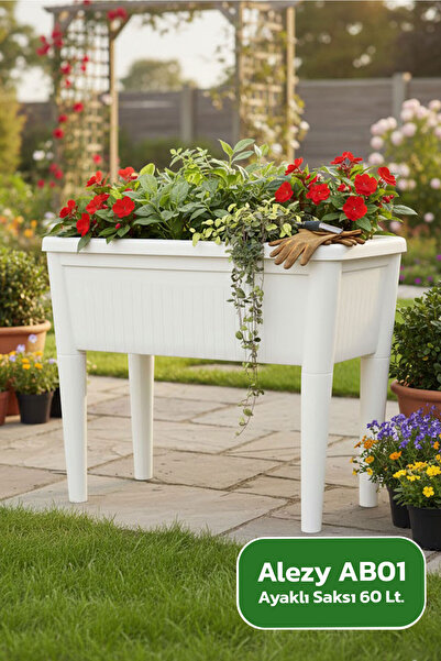 Alezy Ab01 Demonte Ayaklı Bahçe Saksısı 60 Litre Beyaz