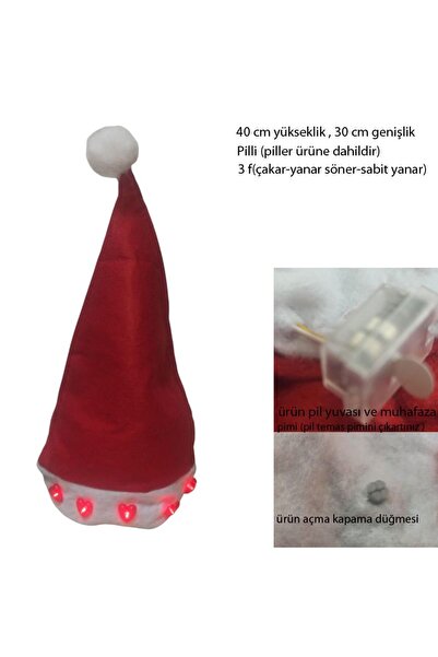 partidolu Elyaf Yetişkin Kalp Işıklı Noel Baba Yılbaşı Şapkası 1 Adet