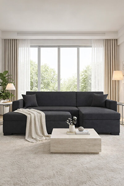MOBETTO Alberta Puflu Köşe Takım - Antrasit / Salon & Oturma Odası