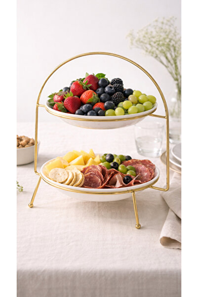 Meralles Etajer Iki Katlı Gold Sunumluk Ikramlık Stant ( Tabak Görsel Amaçlıd...