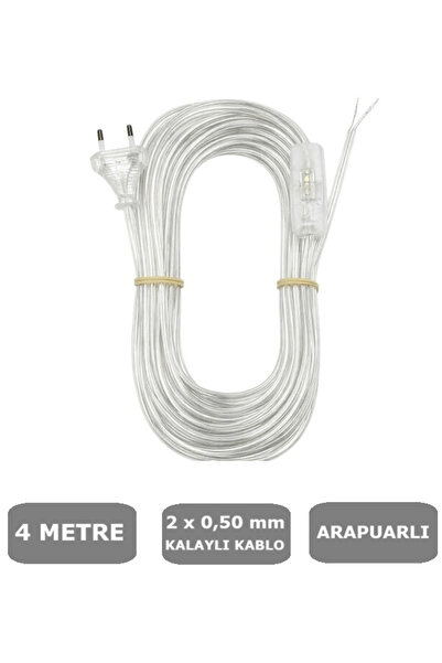 CONANA ŞEFFAF, Fişli Arapuarlı Kablo - Anahtarlı (2X0,50) Yassı Kablo - 4 Metre