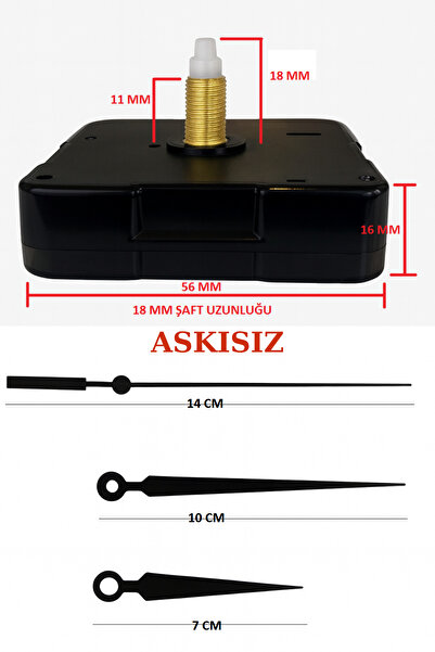 EXİZ TİCARET Saat Mekanizması,1 Adet 18 Mm Uzun Set Sessiz Duvar Saati Mekani...