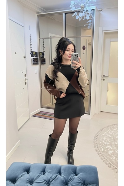 ABBA Women's Diamond Patterned Oversized Knitwear Trend Sweater