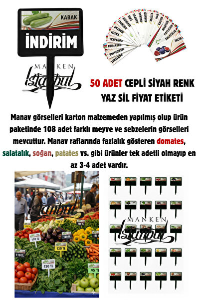 Manken İstanbul 50 Adet Cepli Saplanabilir Manav Etiketi Market Etiketi Pazar...