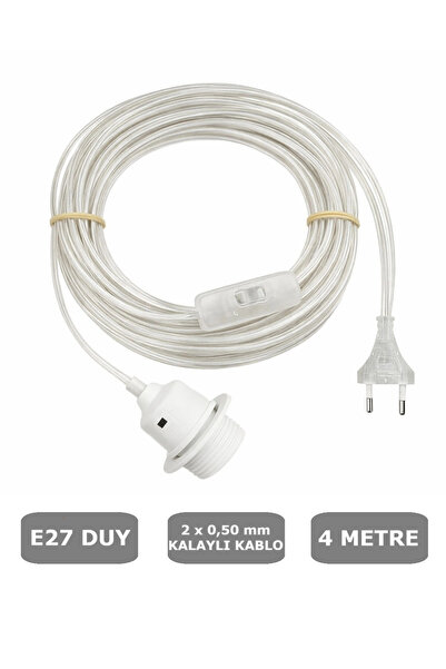 CONANA E27 Beyaz Duylu, 4 Metre Arapuarlı (Aç Kapat Anahtar) (2X0,50) (ŞEFFAF...