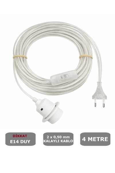 CONANA E14 Beyaz Duylu, 4 Metre Arapuarlı (Aç Kapat Anahtar) (2X0,50) (ŞEFFAF...