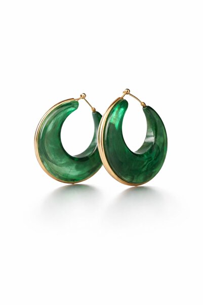 Kokoş İşler Yeşil reçine halka küpe