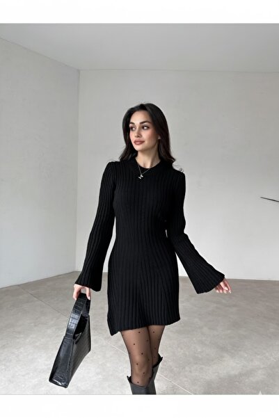 Genel Markalar Kadın Mini Fitilli Kışlık Triko Elbise