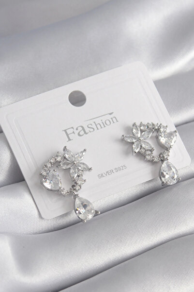 shopwave النحاس الفضة اللون الزركون حجر زهرة نموذج استرخى التفاصيل أقراط نسائية