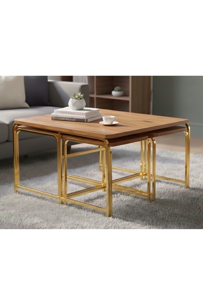 Nokta Sehpa Home 5Lİ DEMET 4+1 ORTA SEHPA gold çam rengi tabla