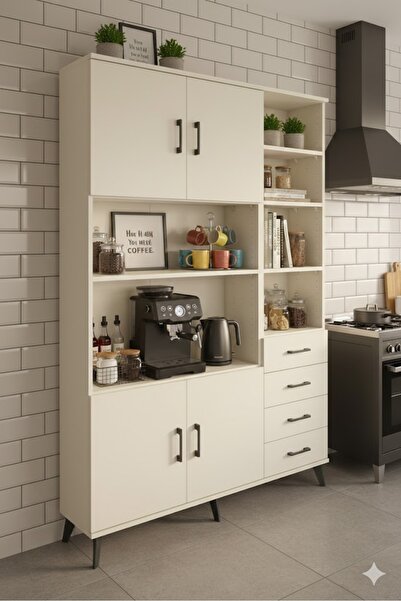 Malimah Mobilya Arges Serisi 9 Raflı 4 Çekmeceli 4 Kapaklı Gardırop 132x30x19...