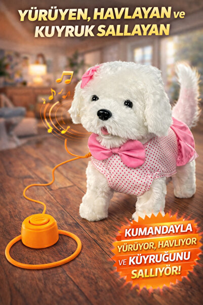 kosetoys Tasma Kumandalı Havlayan Yürüyen Tasmalı Pilli Peluş Cici Köpek Pet