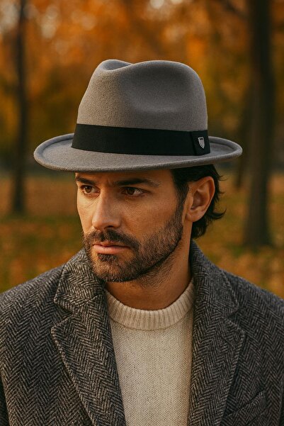 Külah قبعة تريلبي فيدورا باللون الرمادي للرجال