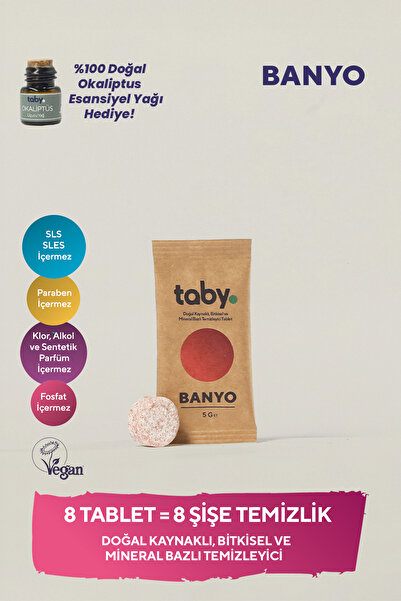 TABY Doğal Kaynaklı Bitkisel ve Mineral Bazlı Banyo Temizleyici Tablet - 8 Ta...