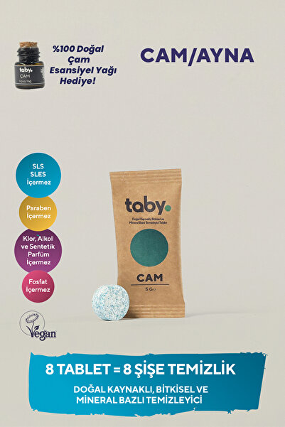 TABY Doğal Kaynaklı Bitkisel ve Mineral Bazlı Cam/Ayna Temizleyici Tablet 8 T...