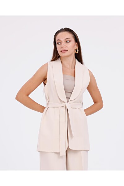 Hrsn Kuşak Detaylı Şal Yaka Kadın Yelek