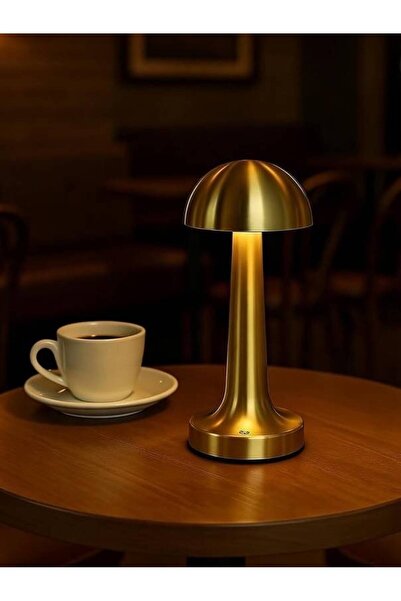 BONOVE Mantar Masa Lambası Gold Renk Kablosuz Ledli 3 renk Dokunmatik Şarjlı ...
