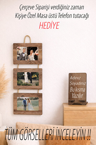 Home Ahsap 3'lü 10x15 Cm İpli Fotograf çerçevesi yatay Kemençe Renk