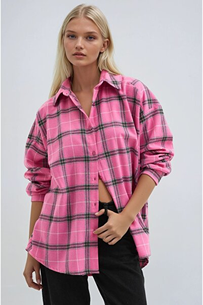 Lijuri Pink Relaxed Fit Standard Plaid Shirt 3488
