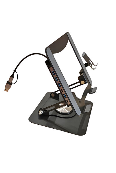 Nubiqo Suport de laptop reglabil din oțel carbon cu hub USB cu 4 porturi și s...