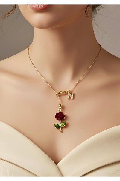 acc swen Harfli Gül asansör kolye 316L çelik gül kolye dekolte kolyesi