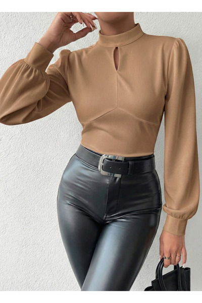 OLSAMODA Γυναικεία μπλούζα με μανίκια μπαλόνι με λεπτομέρεια στο μπροστινό μέ...