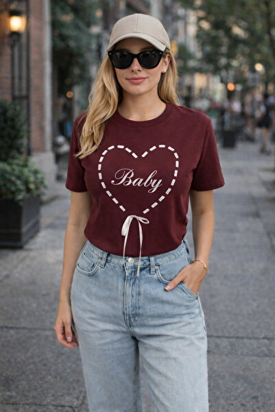 OYERGA MODA Dámske tričko zo 100 % bavlny s potlačou a detailom stuhy