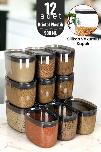 İronika 900 ml Gerçek Vakumlu Silikon Kapaklı Kristal Erzak Bakliyat Saklama ...
