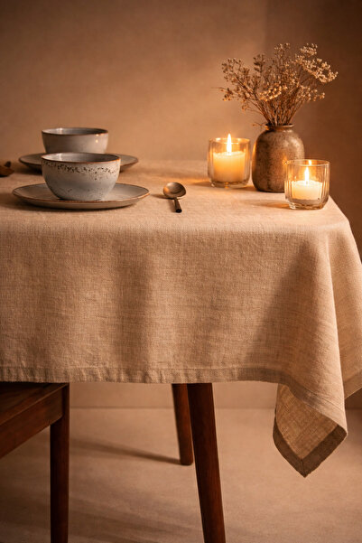 ÇIQRIK HOME Organik Keten Natural Ham Pamuklu Masa Örtüsü-Yıkanabilir,Kolay Ü...