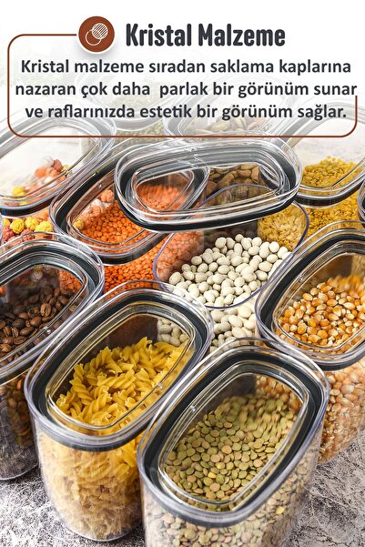 İronika 900 ml Gerçek Vakumlu Silikon Kapaklı Kristal Erzak Bakliyat Saklama Kabı Seti Baharatlık 12
