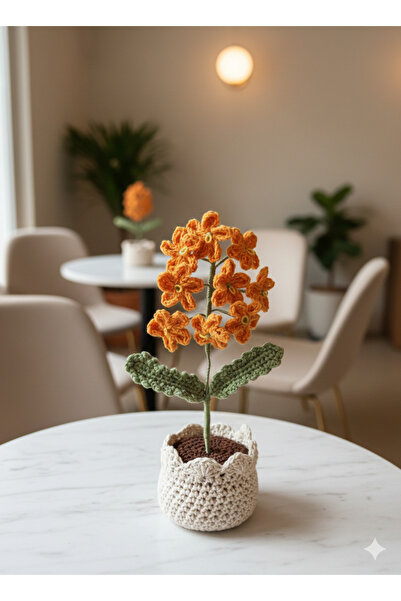 HENERA زهرة برتقالية محبوكة يدويًا أزرق بلون الكوبالت - زهرة صناعية - هدية عي...