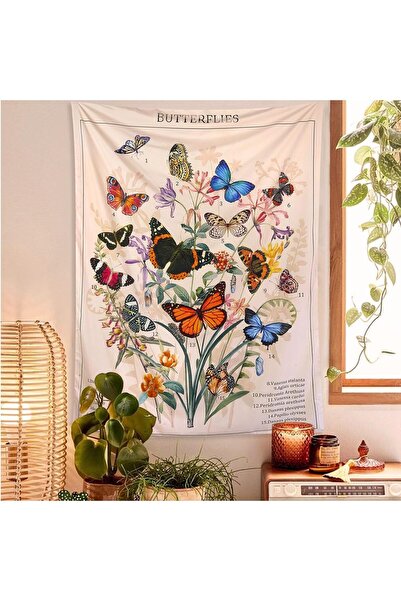 Nivendi Kelebekler Kumaş Duvar Örtüsü Ev Dekorasyon Duvar Halısı Tapestry