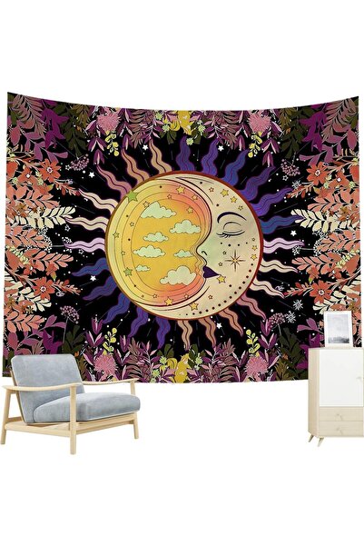 Nivendi Güneş Görünümlü Yarım Ay Kumaş Duvar Örtüsü Ev Dekorasyon Duvar Halıs...