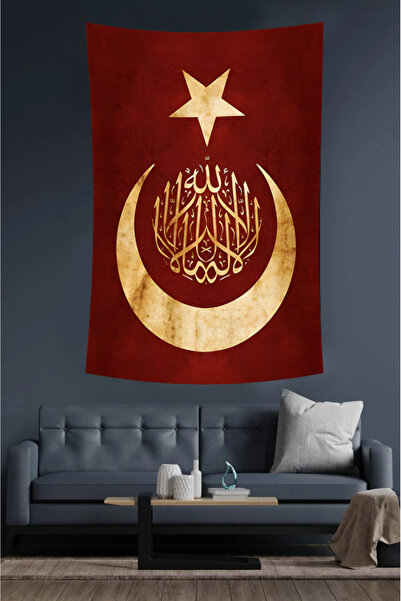 Nivendi Osmanlı Ay Yıldız  Kumaş Duvar Örtüsü Ev Dekorasyon Duvar Halısı Tape...