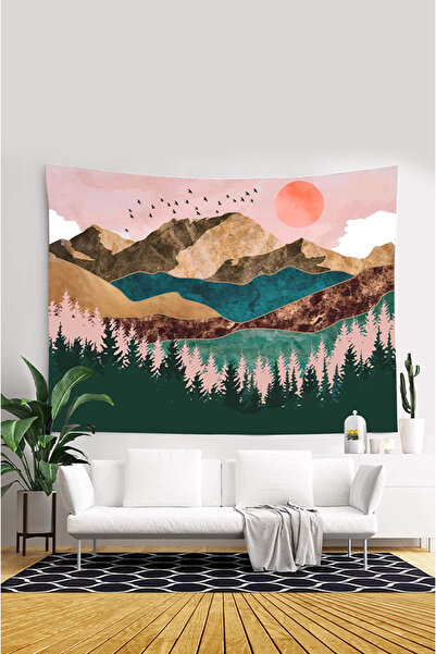 Nivendi Renkli Dağ Manzarası , Kumaş Duvar Örtüsü Ev Dekorasyon Duvar Halısı ...