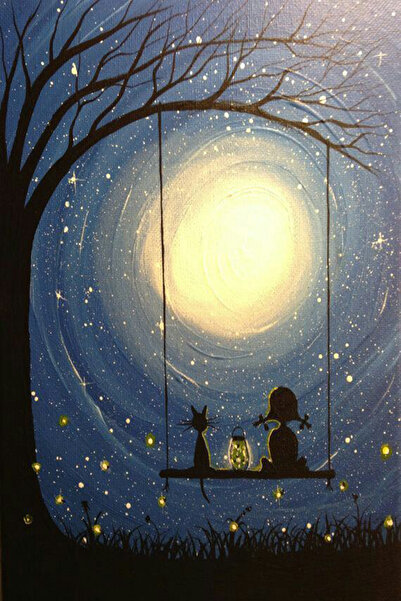 Nivendi Ay Işığında Sonsuz Dostluk Kumaş Duvar Örtüsü Ev Dekorasyon Duvar Hal...