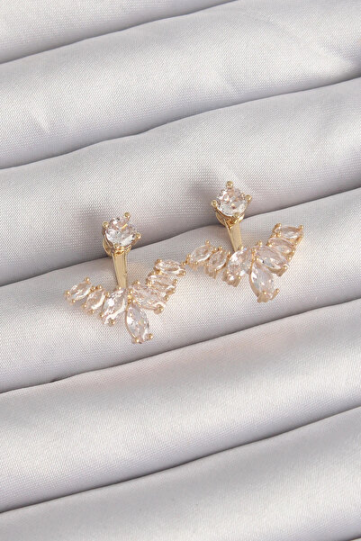 shopwave Brass Gold Color Zircon Stone V Model Earrings