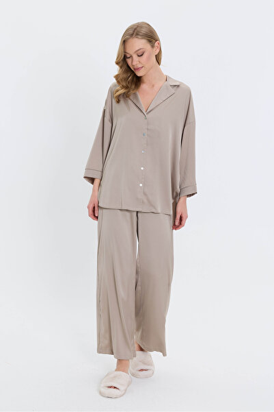 ANEF NORA 2’li İpek Saten Pijama Takımı,Saten Gecelik Takımı,Ev Giyim Seti