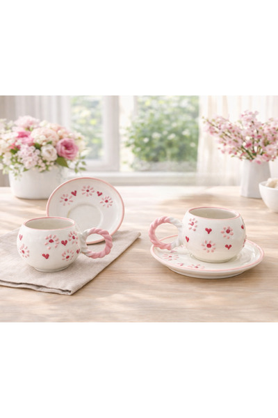 İZart PEMBE PAPATYA KALP ' Lİ Özel Kabartmalı Tamamıyla El Yapımı 4 PARÇA 2 K...