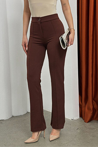 Zerenyus Palazzo pantalone sa dugmićima u braon boji