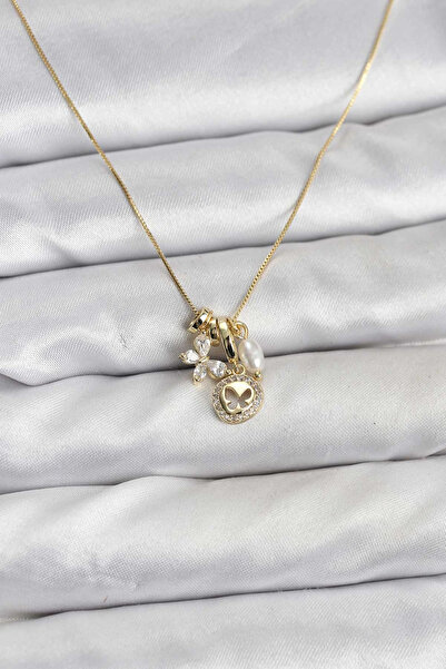 shopwave قلادة نسائية ذهبية اللون من النحاس الأصفر بتصميم فراشة بسيط