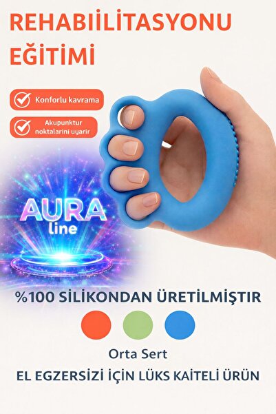 AURA LİNE Silikon El Bilek Parmak Güçlendirme, MAVİ Ameliyat Sonrası El Stres...