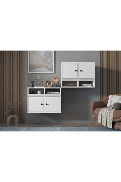 Nettrends Eva 4 Kapaklı 4 Raflı Modern Tasarım Beyaz Duvar Rafı HVV-DVR-1008