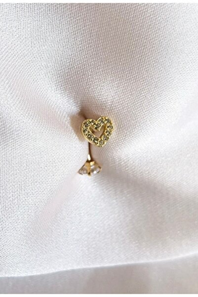 Bylin Cerrahi Çelik, Zirkon Taşlı Gold Kalpli Muz Piercing/Rook Piercing/Kaş ...