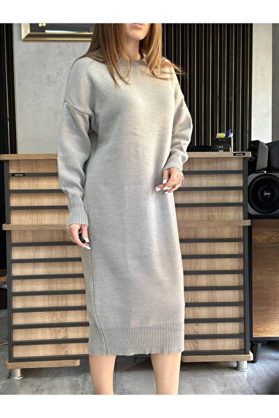 MEGHAN L.A Knitwear Fabric Oversize Crew Neck Long Dress