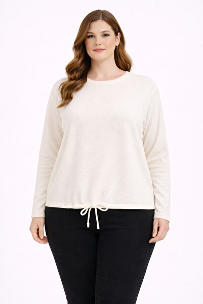 Şans Γυναικεία μπλούζα μεγάλου μεγέθους λευκή, με δέσιμο στο κάτω μέρος της φ...